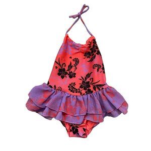 RARE F**K Beand Infant Girls One Piece Monokini Hawaiian Print Size 12 Month
